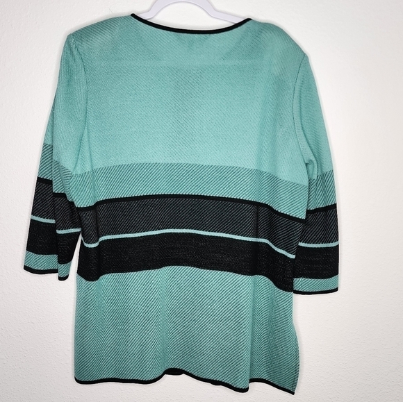 Ming Wang Full Zip Jacket Cardigan 3/4 Sleeves Mature Mint Green Black XL - Picture 6 of 13